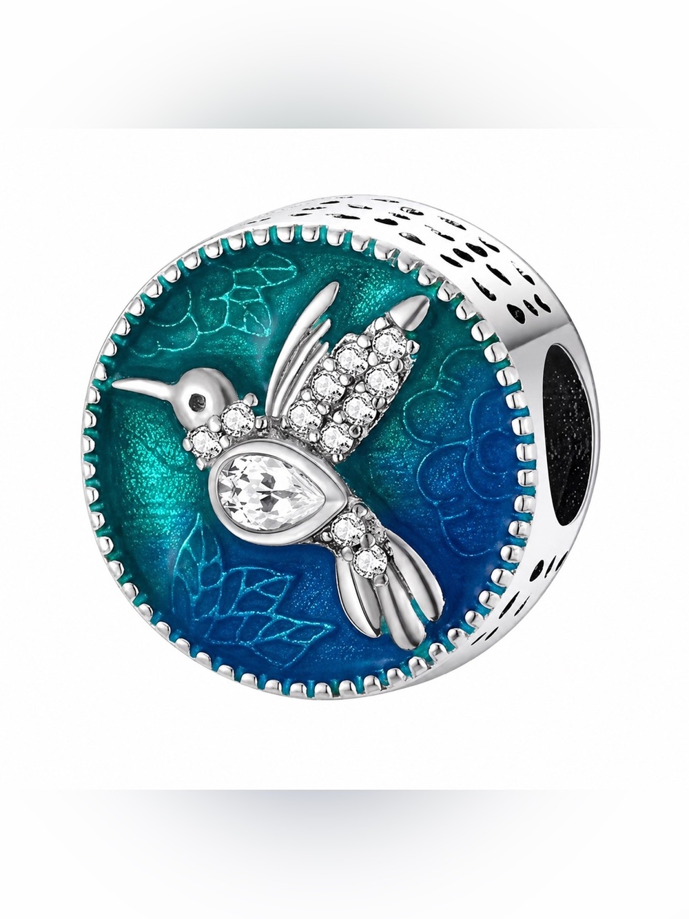 Blue Hummingbird Charm Crystal Enamel Bracelet Charm-NEW